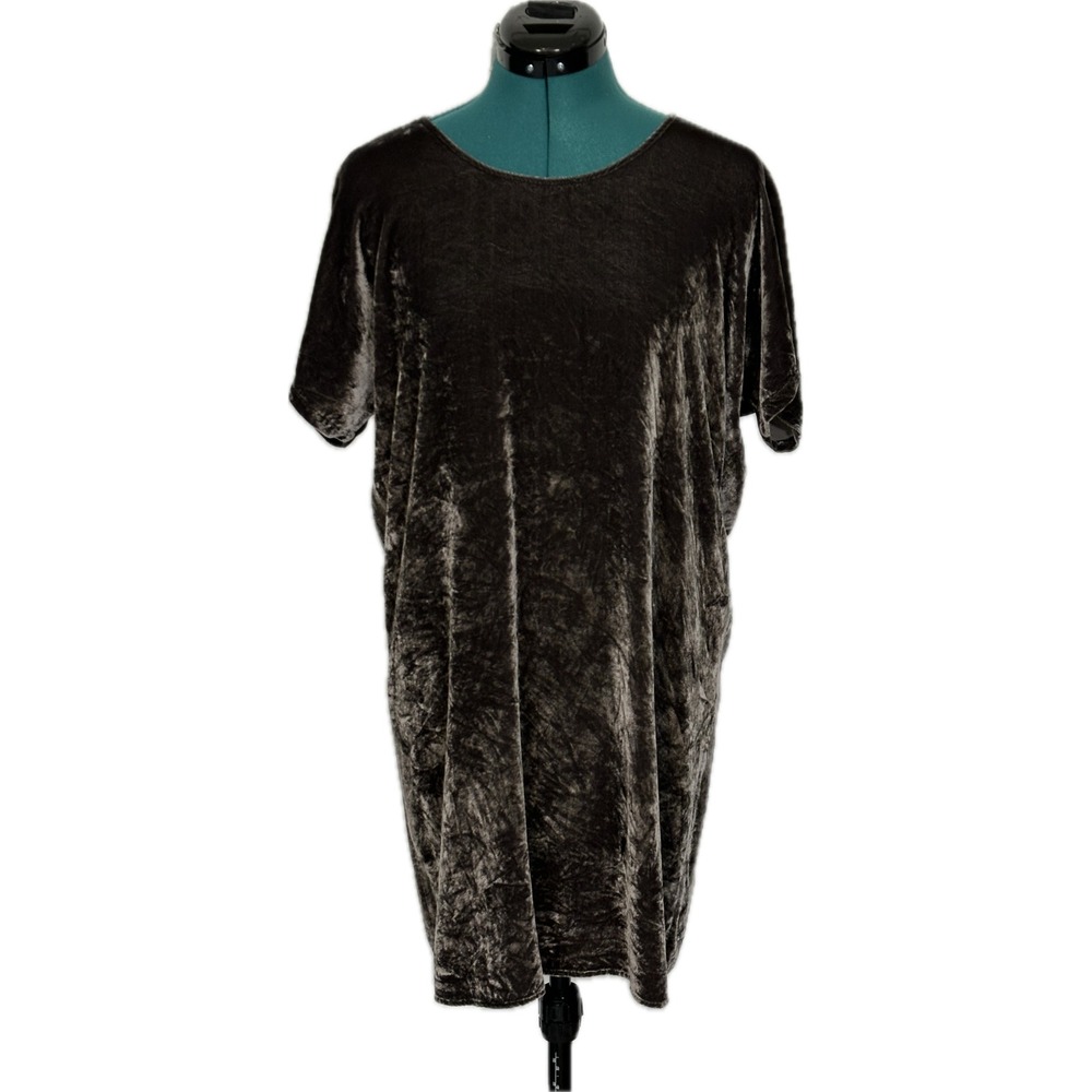 Madewell Silk Blend Crushed Velvet Shift Dress S Gray Brown Short Sleeve G8343
